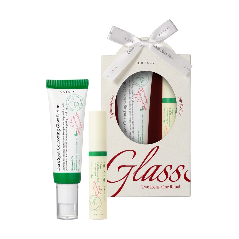 AXIS-Y EOY GLASS SKIN DUO 50ML + 10ML DARK SPOT CORRECTING GLOW SERUM 50ML VEGAN COLLAGEN EYE SERUM 10 ML